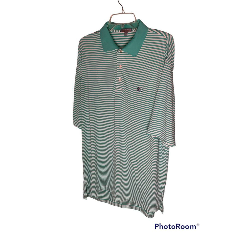 Peter Millar Summer Comfort Mens Size Large Tall‎ Green Striped Golf Polo Shirt